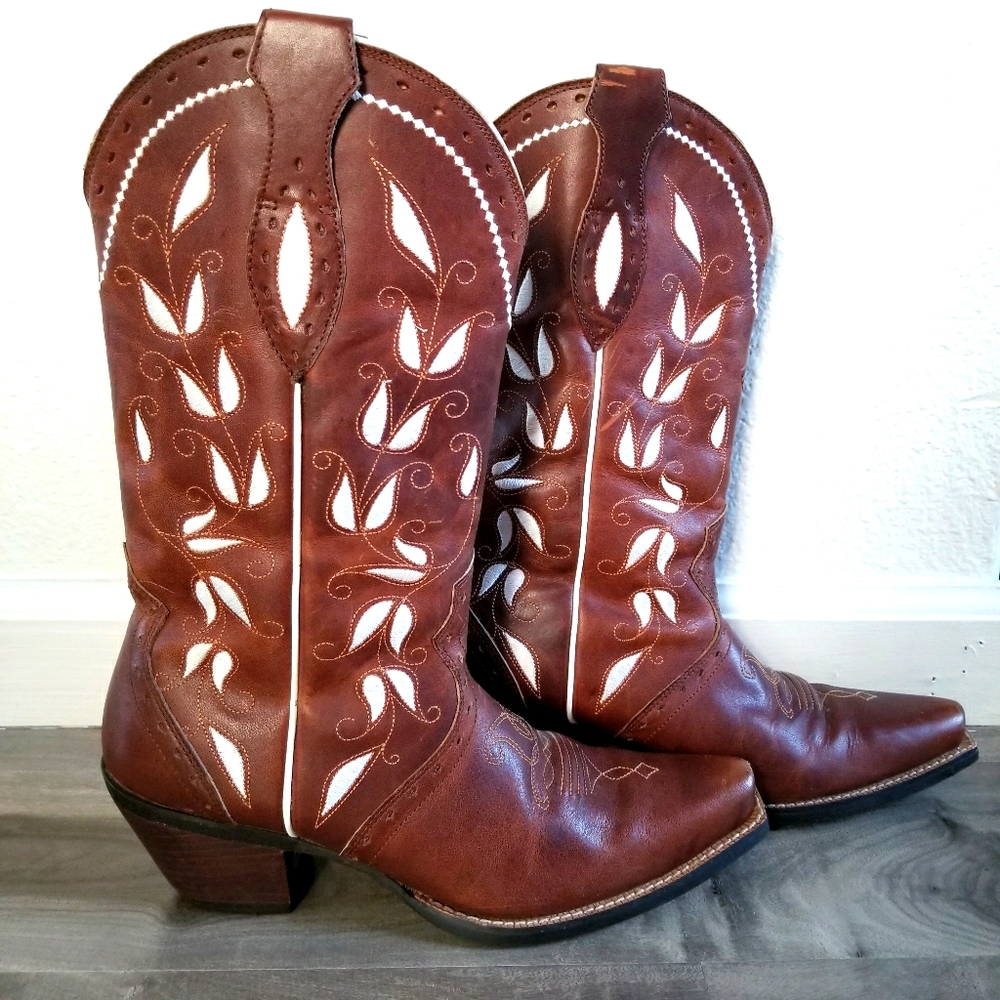 Ariat floral cowgirl boots brown leather